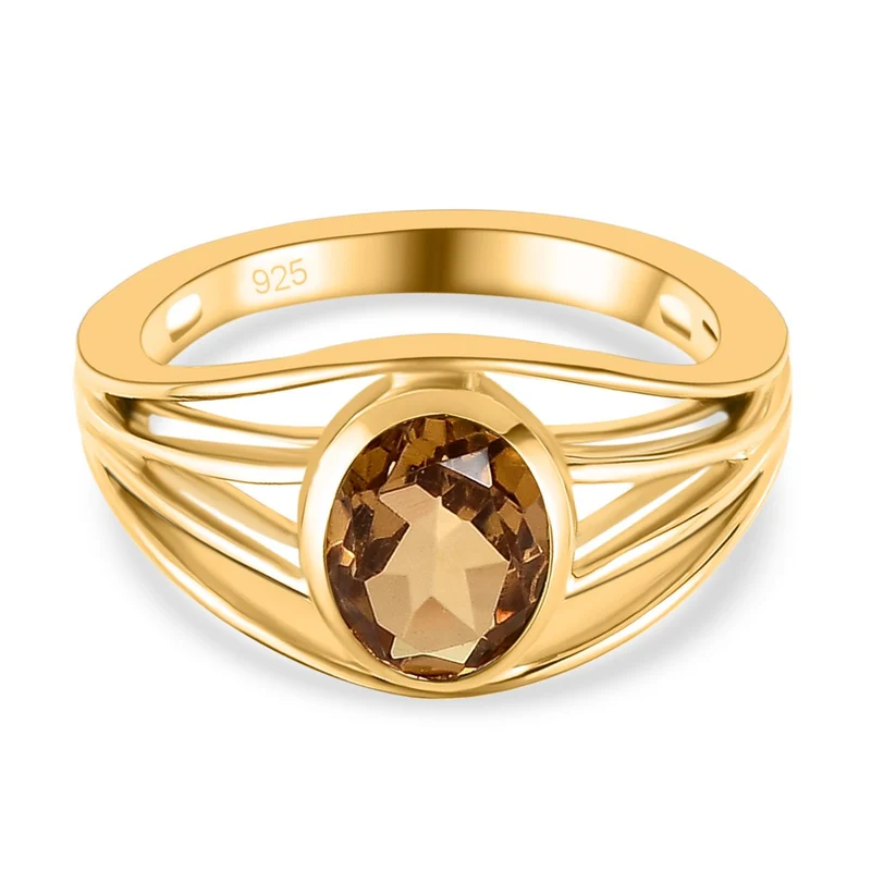 Champagner Triplett Quarz Ring, 925 Silber vergoldet ca. 1,42 ct