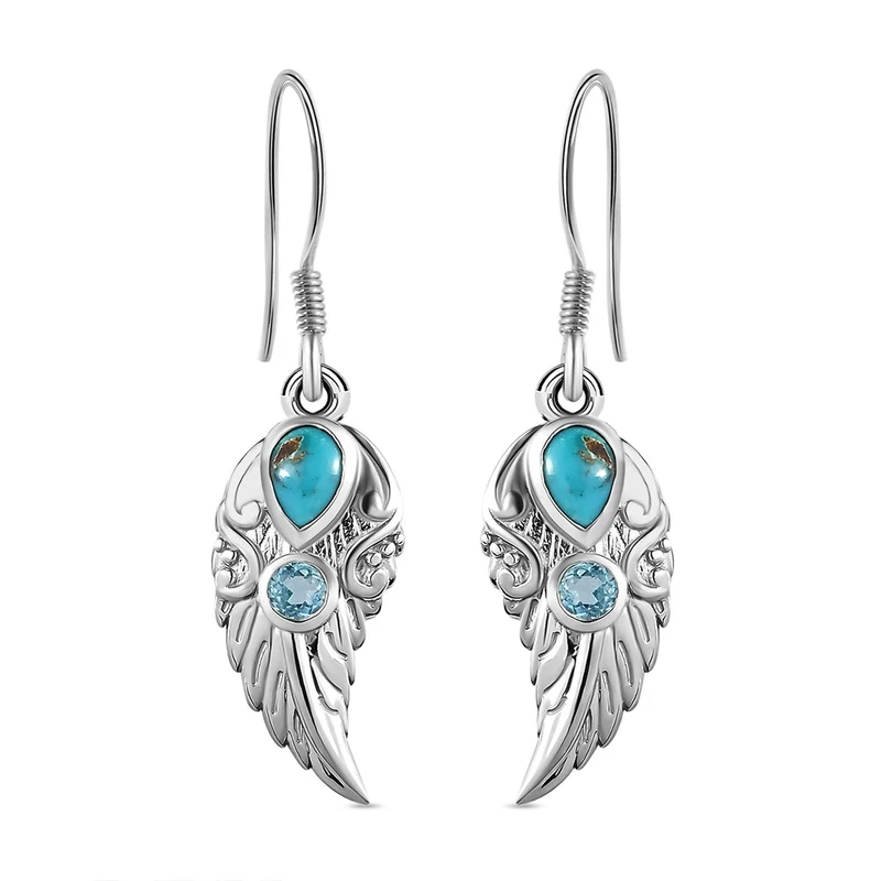 Sierra Nevada Türkis und Blau Topas Ohrringe, 925 Silber platiniert ca. 1.21 ct