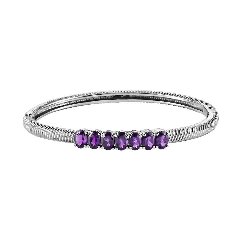 Afrikanischer Amethyst Armreif, ca. 19 cm, Edelstahl, ca. 5.16 ct