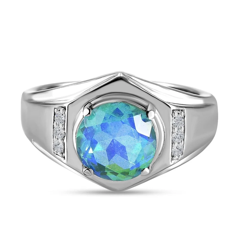 Pfau Triplette Quarz und weißer Zirkon-Ring, Edelstahl ca. 2.93 ct