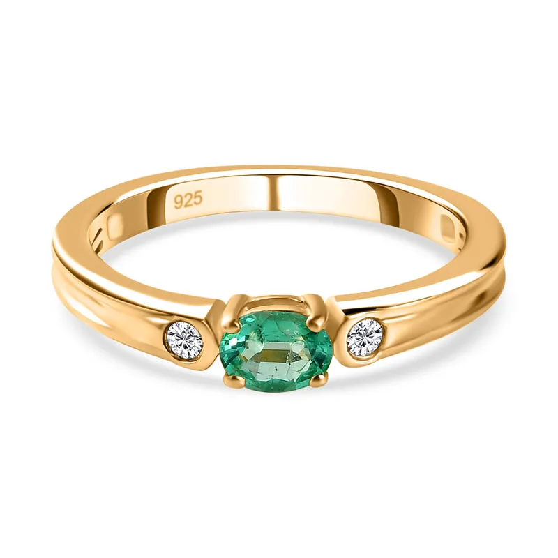 Kolumbianischer Smaragd und weißer Zirkon-Ring, 925 Silber vergoldet ca. 0.39 ct
