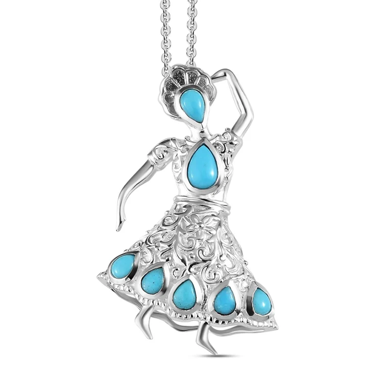 Sleeping Beauty Türkis Anhänger mit Kette, 925 Silber platiniert ca. 1.72 ct
