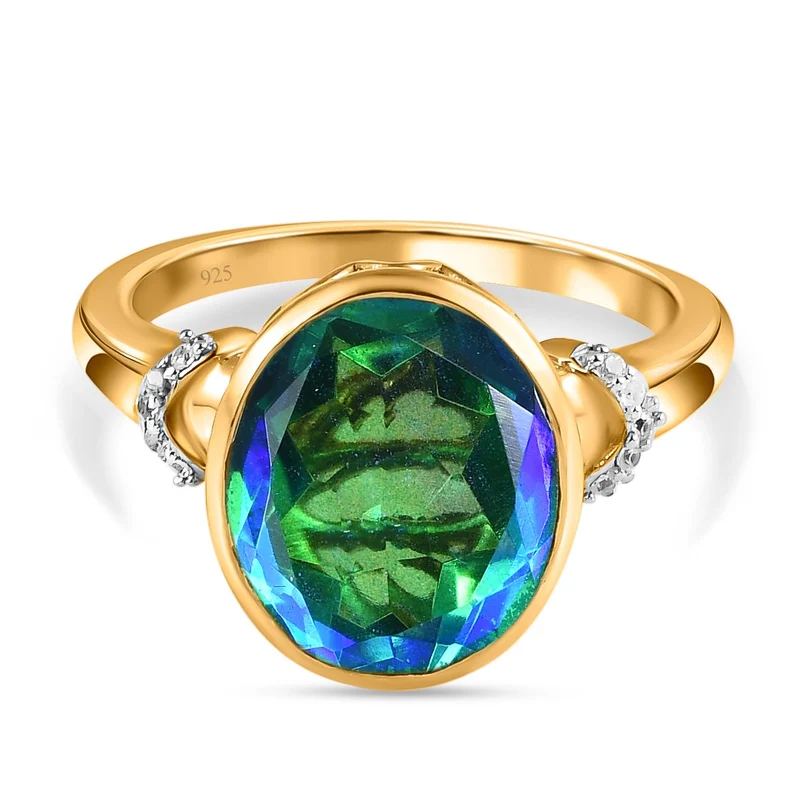 Pfau Triplett Quarz und weißer Zirkon-Ring, 925 Silber vergoldet ca. 5,36 ct