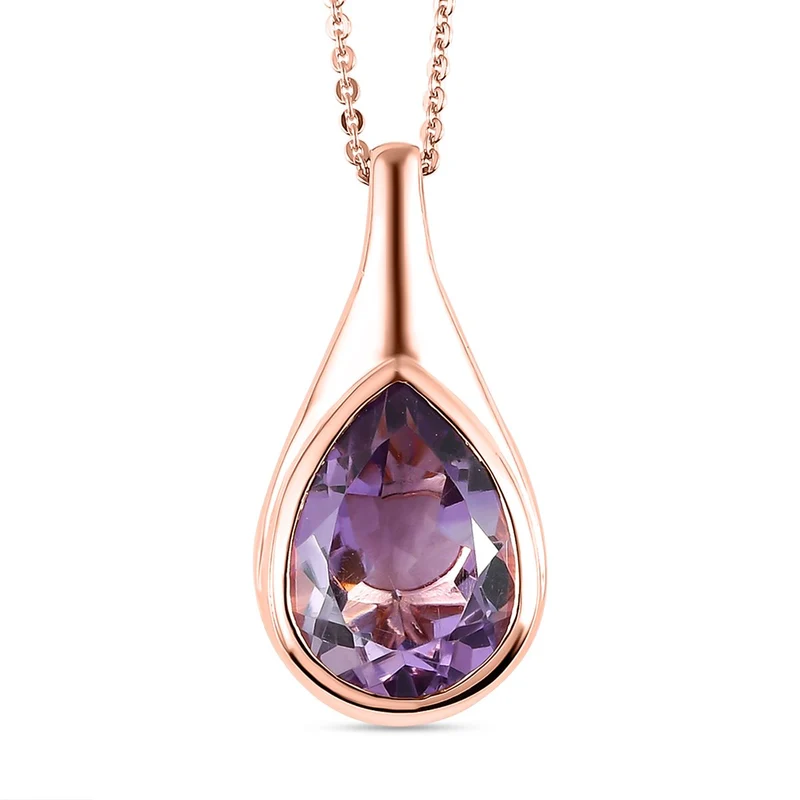 Rose de France Amethyst Anhänger mit Kette, 2er Set, 925 Silber Roségold Vermeil ca. 4,88 ct
