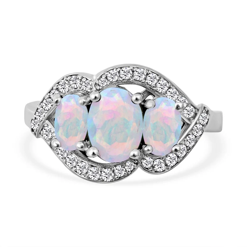 Natürlicher, äthiopischer Welo Opal Ring, 925 Silber platiniert ca. 3.12 ct
