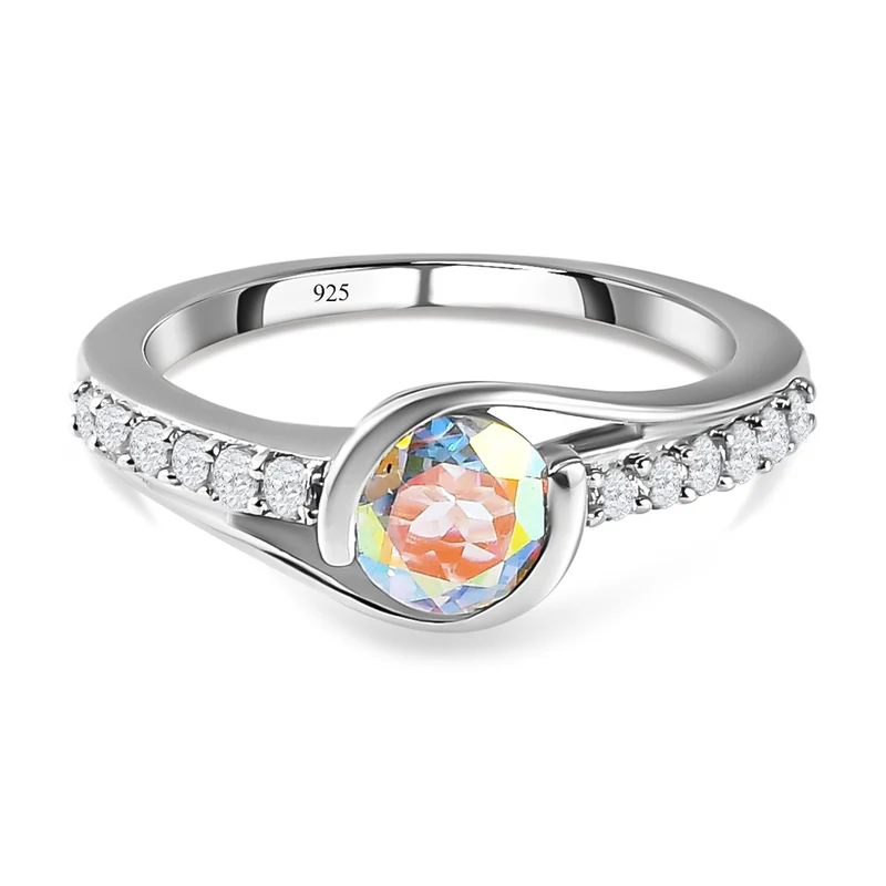 Merkur mystischer Topas und weißer Zirkon-Ring, 925 Silber platiniert ca. 1.33 ct