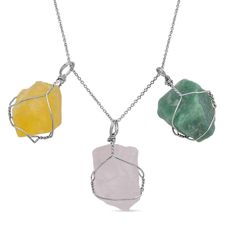 Citrin, grüne Aventurin und weiße Quarz Halskette, Messing und Edelstahl ca. 231.00 ct