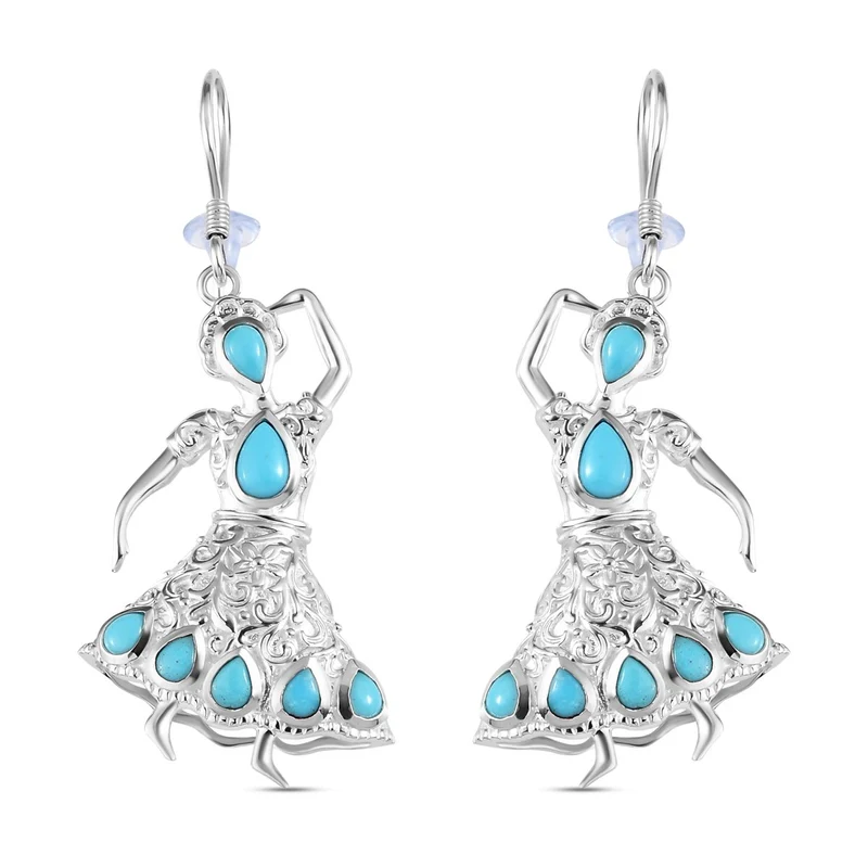 Sleeping Beauty Türkis Ohrringe, 925 Silber ca. 2.71 ct