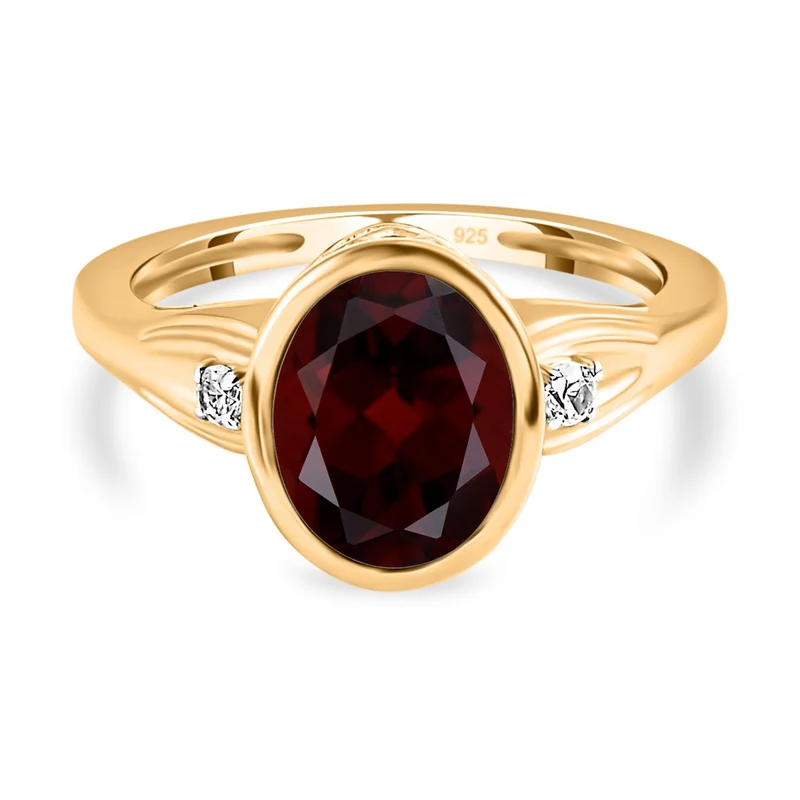 Natürlicher Mosambik Granat und weißer Zirkon Ring, 925 Silber vergoldet ca. 3,11 ct