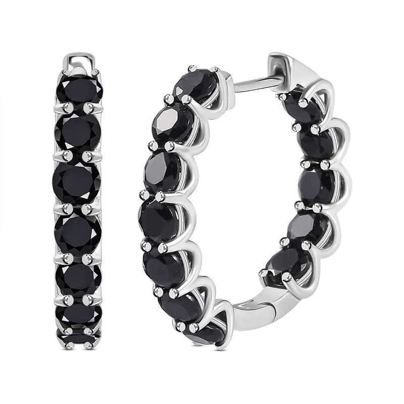 Schwarze Turmalin Creolen, 925 Silber platiniert ca. 7,22 ct