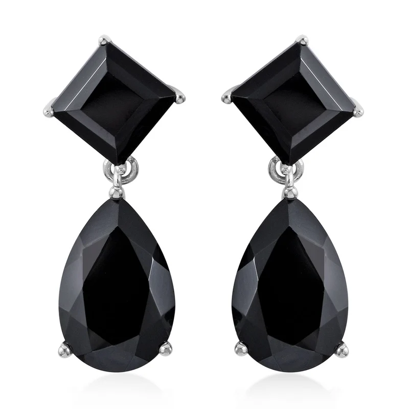 Schwarze Spinell Ohrringe, 925 Silber platiniert ca. 20,70 ct