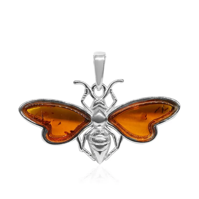 Natürlicher, baltischer Bernstein Bienen-Anhänger, 925 Silber ca. 2.50 ct