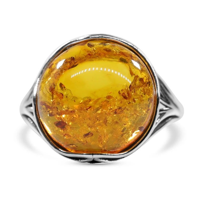 Natürlicher, baltischer Bernstein Ring, 925 Silber Flexibel (Größe 17-21) ca. 9.00 ct