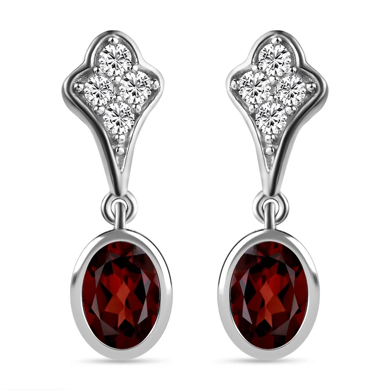 Kirsch Citrin und weiße Zirkon Ohrringe, 925 Silber platiniert ca. 1,87 ct