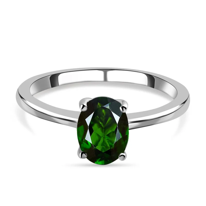 Natürlicher Chromdiopsid-Ring, 925 Silber platiniert ca. 1.27 ct