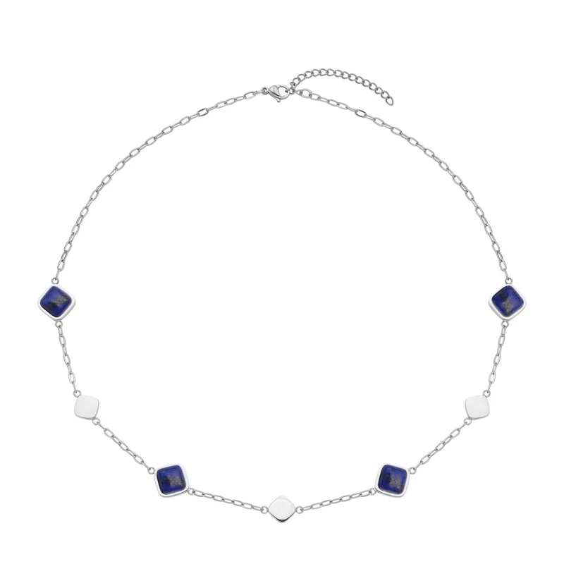 Lapislazuli Halskette, ca. 50 cm, Edelstahl ca. 32.00 ct