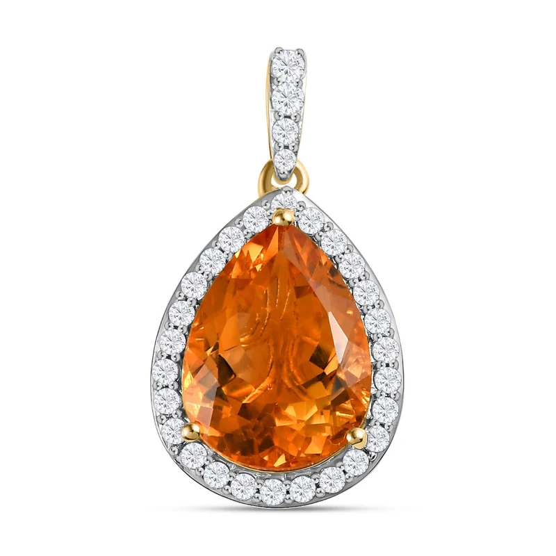 Serra Gaucha Citrin und weißer Zirkon-Anhänger, 925 Silber vergoldet ca. 8.99 ct