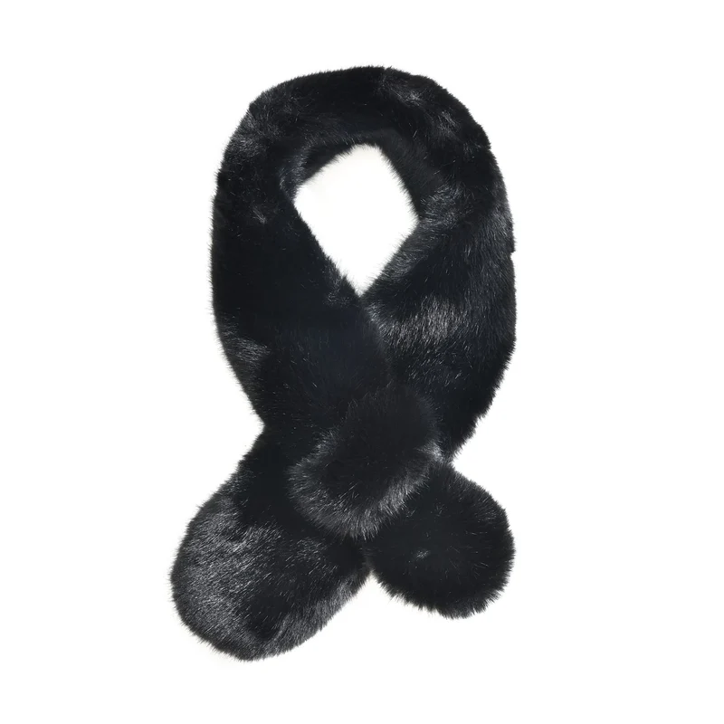 Flauschiger Kunst-Nerzpelz-Schlaufenschal, 89x11cm, Schwarz