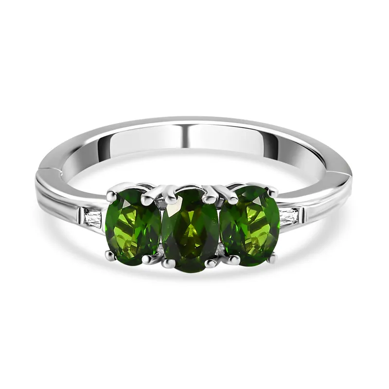 Natürlicher Chromdiopsid und weißer Zirkon-Ring mit Öffnungsmechanismus, 925 Silber platiniert ca. 1.58 ct
