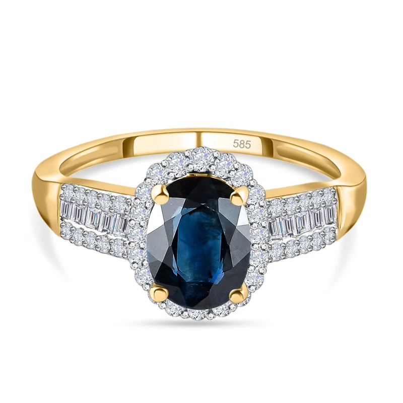 AAA Ozean-grüner Saphir und weißer Diamant-Ring, 585 Gold ca. 1,93 ct