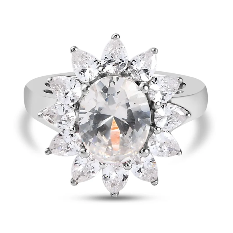 Weißer Zirkonia Ring, Messing Ionenbeschichtetes Platin ca. 7.22 ct