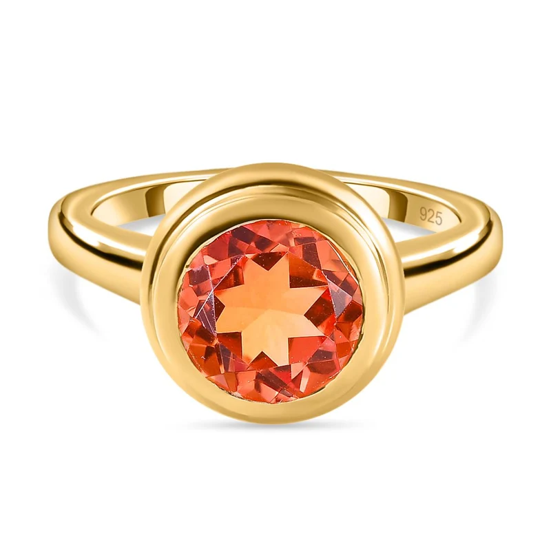 Padparadscha Triplette Quarz-Ring, 925 Silber vergoldet ca. 3.06 ct