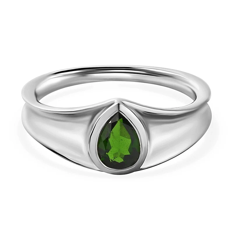Natürlicher Chromdiopsid Ring, 925 Silber platiniert ca. 1.34 ct
