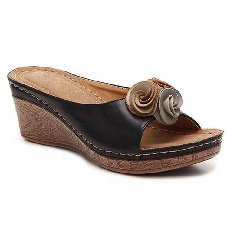 Damen Sandalen | Orthopädisches Fußbett mit Keilabsatz | Bequeme Sommerschuhe für ganztägigen Komfort