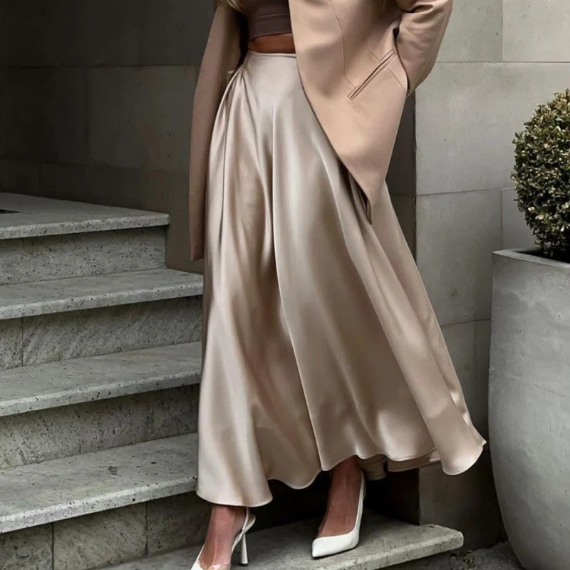 Damen Hochtaillierter Stylischer Fließender Rock | Maxi