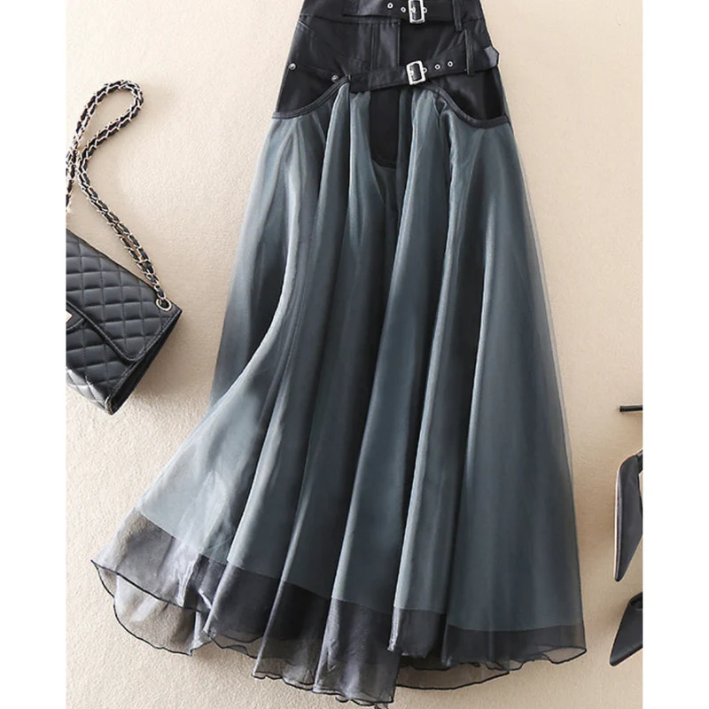 Damen Geschichteter Hochtaillierter Gürtel Stil Rock | Midi