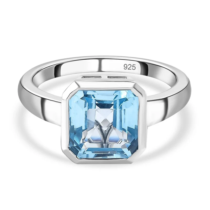 Himmelblauer Topas Ring, 925 Silber platiniert ca. 4.35 ct