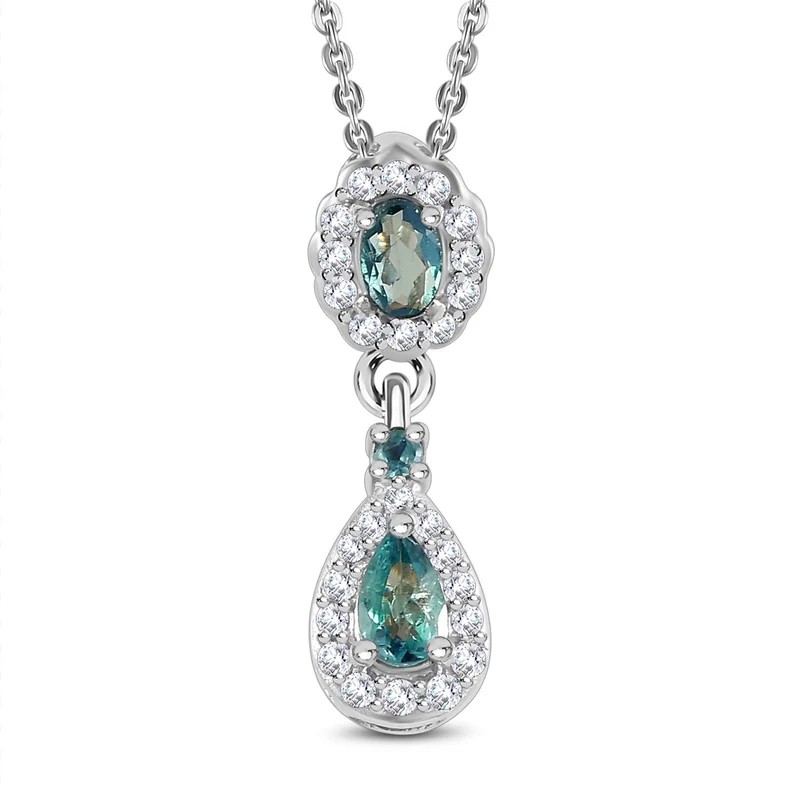 Alexandrit Anhänger mit Kette, 925 Silber platiniert ca. 0.71 ct