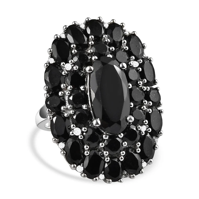 Schwarzer Turmalin Ring, 925 Silber platiniert ca. 14.92 ct