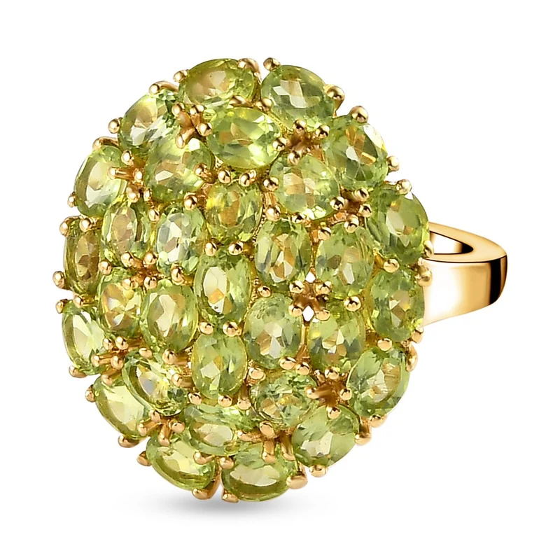Natürlicher Peridot Ring, 925 Silber Gelbgold Vermeil , ca. 5.83 ct