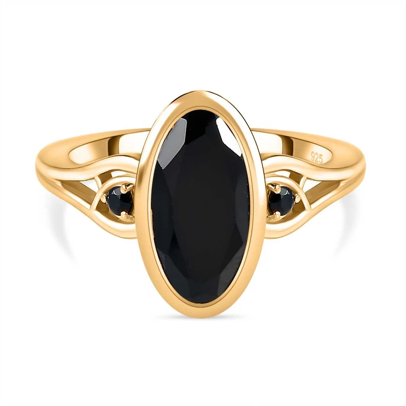 Schwarzer Spinell Ring, 925 Silber vergoldet ca. 4.12 ct