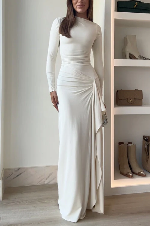 Blanc™ - Maxikleid mit langen Ärmeln, Drapierung und Schlitz für Partys