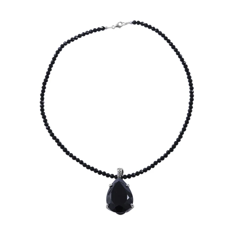 Schwarzer Spinell Anhänger mit Kette, 925 Silber platiniert ca. 103.85 ct