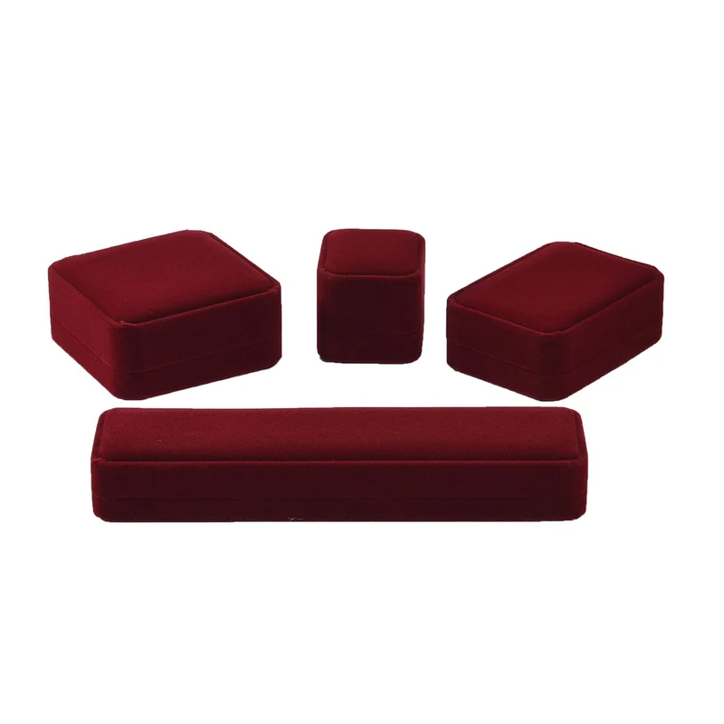 4er Set - Samtene Schmuckschatullen, Ringschachtel, Anhängerschachtel, Armbandschachtel und Kettenschachtel, Rot