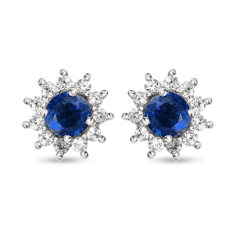 Kaschmir Kyanit und weiße Zirkon Ohrringe, 925 Silber platiniert ca. 1,49 ct