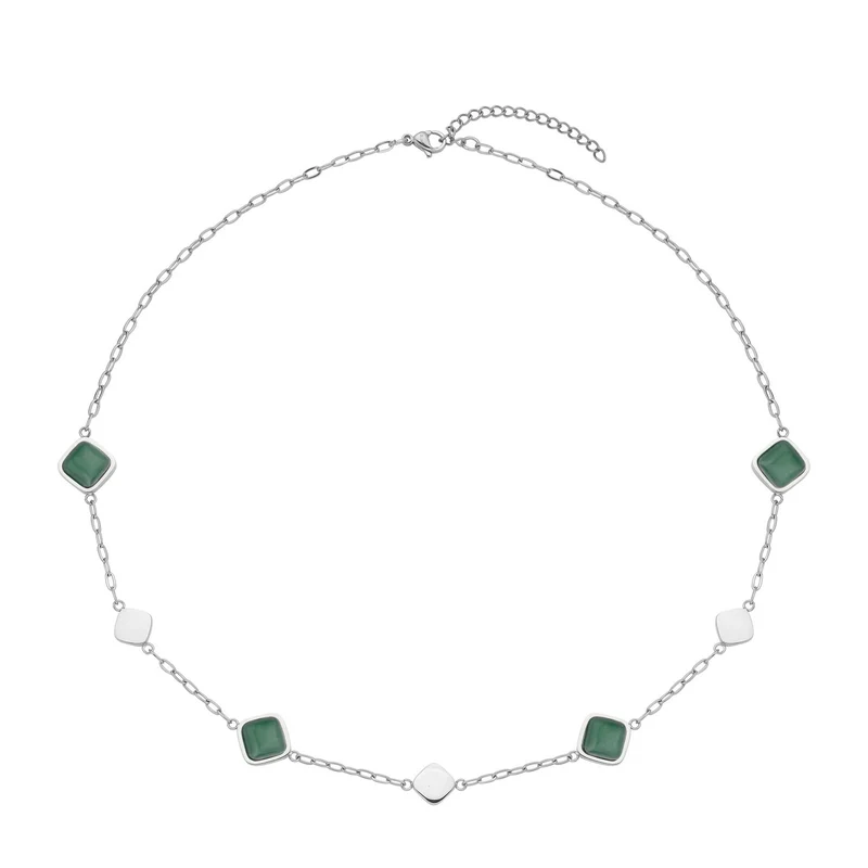Grüne Aventurin Halskette, ca. 50 cm, Edelstahl ca. 32.00 ct