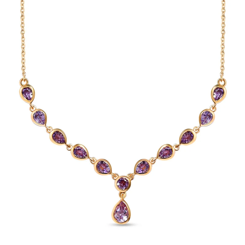 Rose De France Amethyst Halskette, ca. 45 cm, 925 Silber vergoldet ca. 3.80 ct