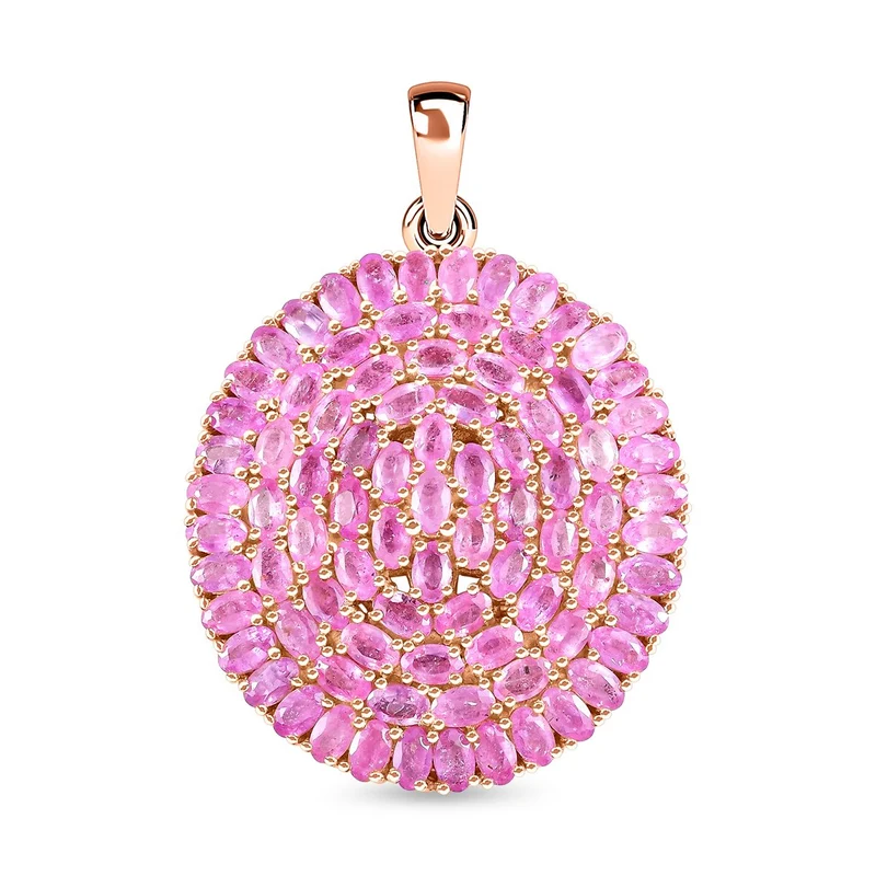 Ilakaka Rosa Saphir Anhänger, 925 Silber Roségold Vermeil ca. 30,86 ct
