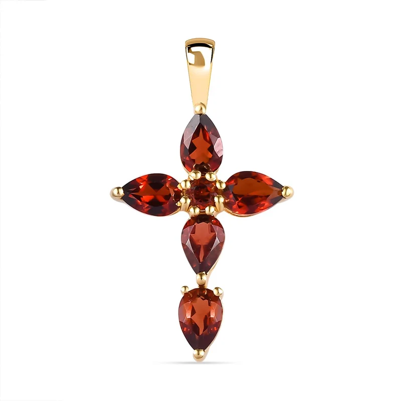 Roter Granat Kreuz-Anhänger, 925 Silber vergoldet ca. 2,42 ct