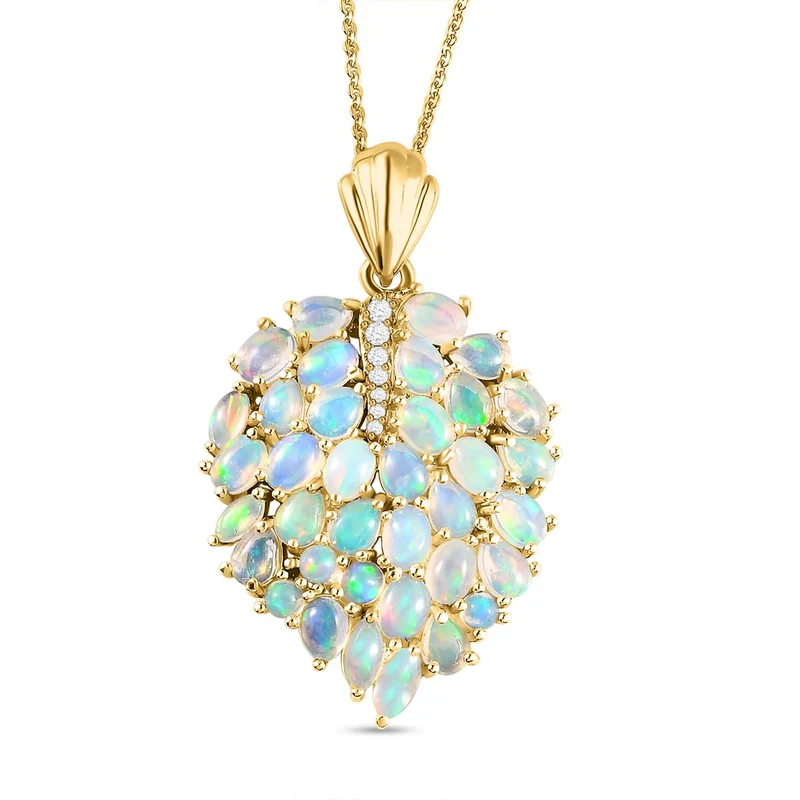 Natürlicher, äthiopischer Welo Opal Anhänger mit Kette, 925 Silber Gelbgold Vermeil ca. 4.14 ct