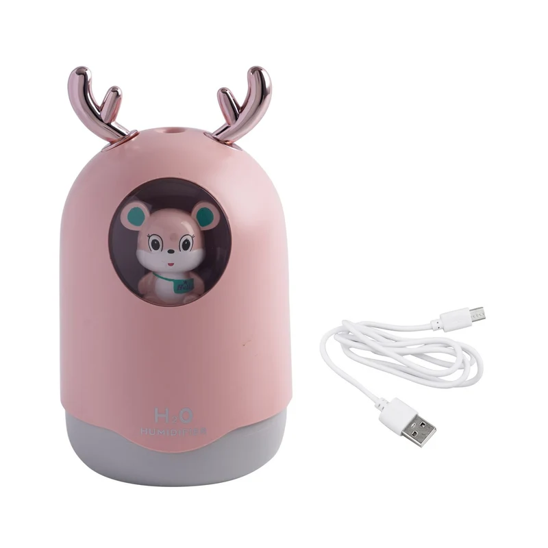 USB-Mini-Bären-Luftbefeuchter mit farbwechselndem Umgebungslicht, rosa
