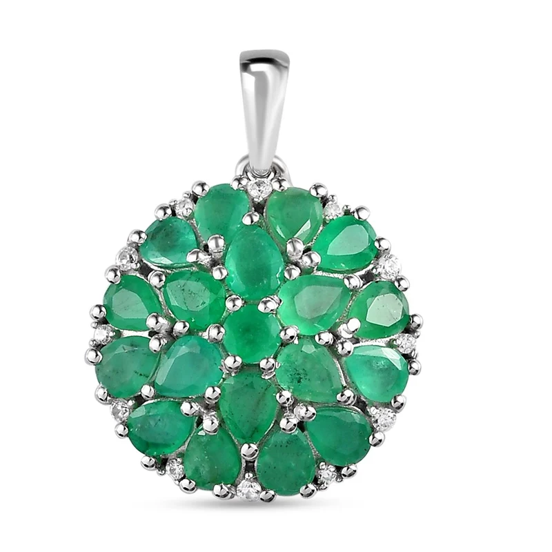 Kagem sambischer Smaragd Anhänger, 925 Silber platiniert ca. 2.05 ct