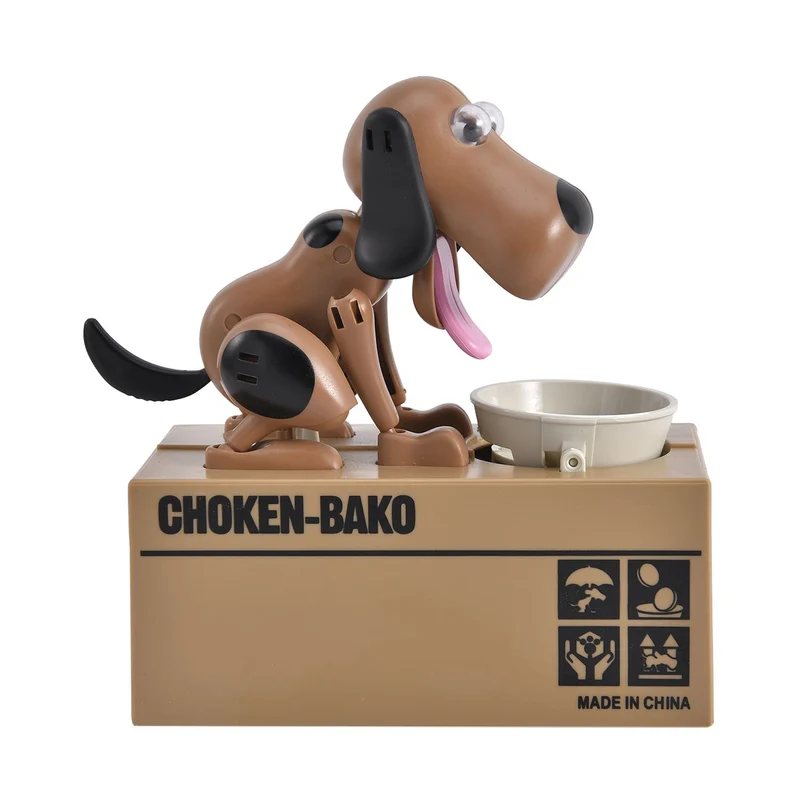 Münzstehlende Hunde-Spardose, 2x AA Batterien (nicht inkl.), 16.3x9x17 cm, braun