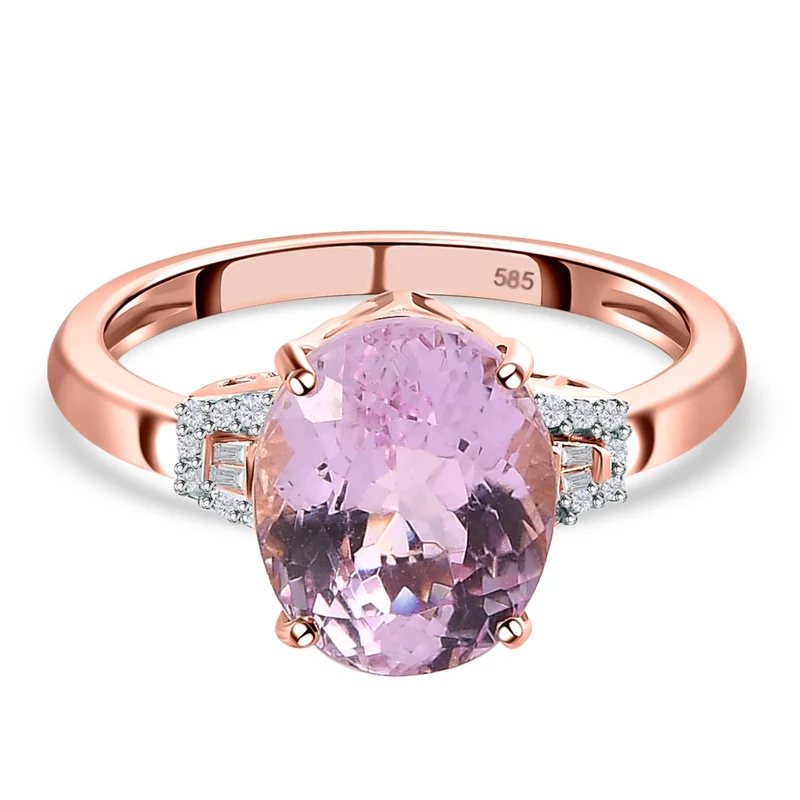 AAA Martha Rocha Kunzite, weißer Diamant Ring, 585 Gold ca. 4.79 ct