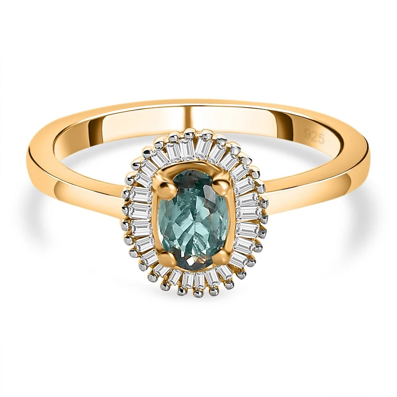 Natürlicher AA Alexandrit und Diamant Ring, 925 Silber Gelbgold Vermeil ca. 0.70 ct