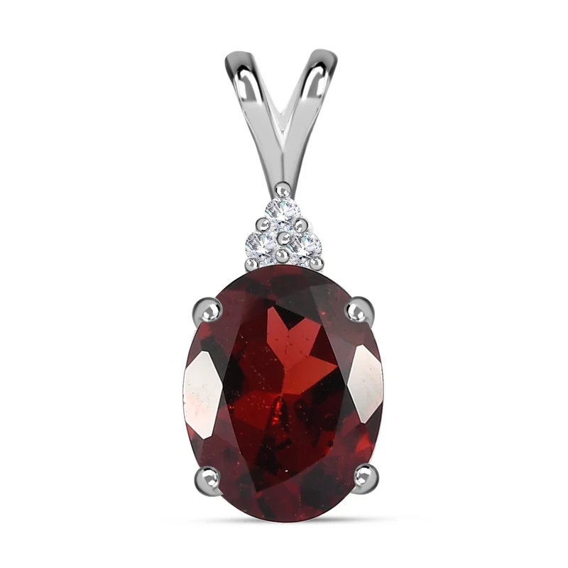 Roter Granat, weißer Zirkon Anhänger, 925 Silber, ca. 2.10 ct